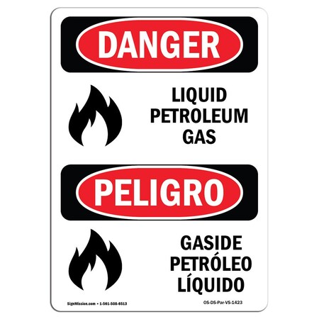 Signmission Safety Sign, OSHA Danger, 18" Height, Rigid Plastic, Liquid Petroleum Gas Spanish OS-DS-P-1218-VS-1423